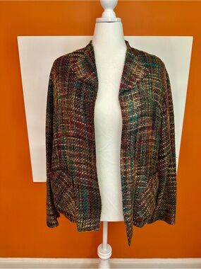Coldwater Creek Multi-Color Tweed Open Front Blazer Jacket 1X